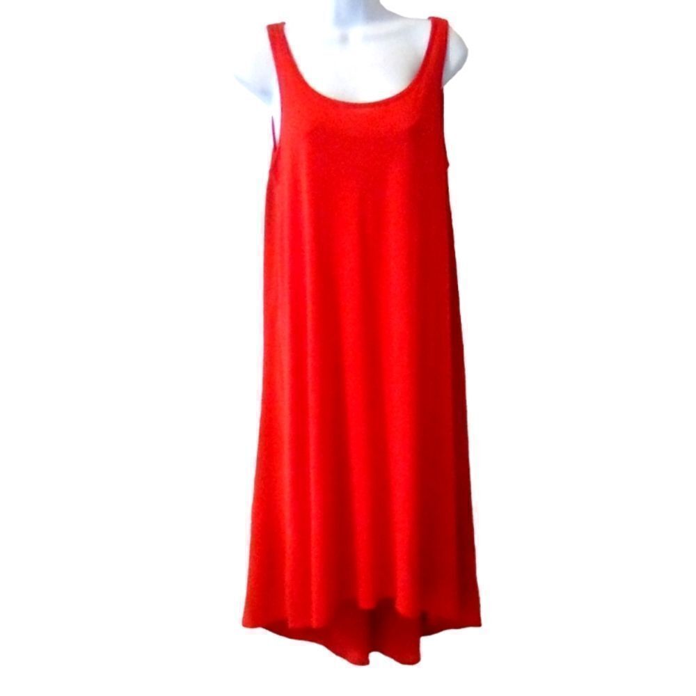 Eileen Fisher orange silk cotton Firefly lined tank dress high low hem size S - Picture 2 of 11